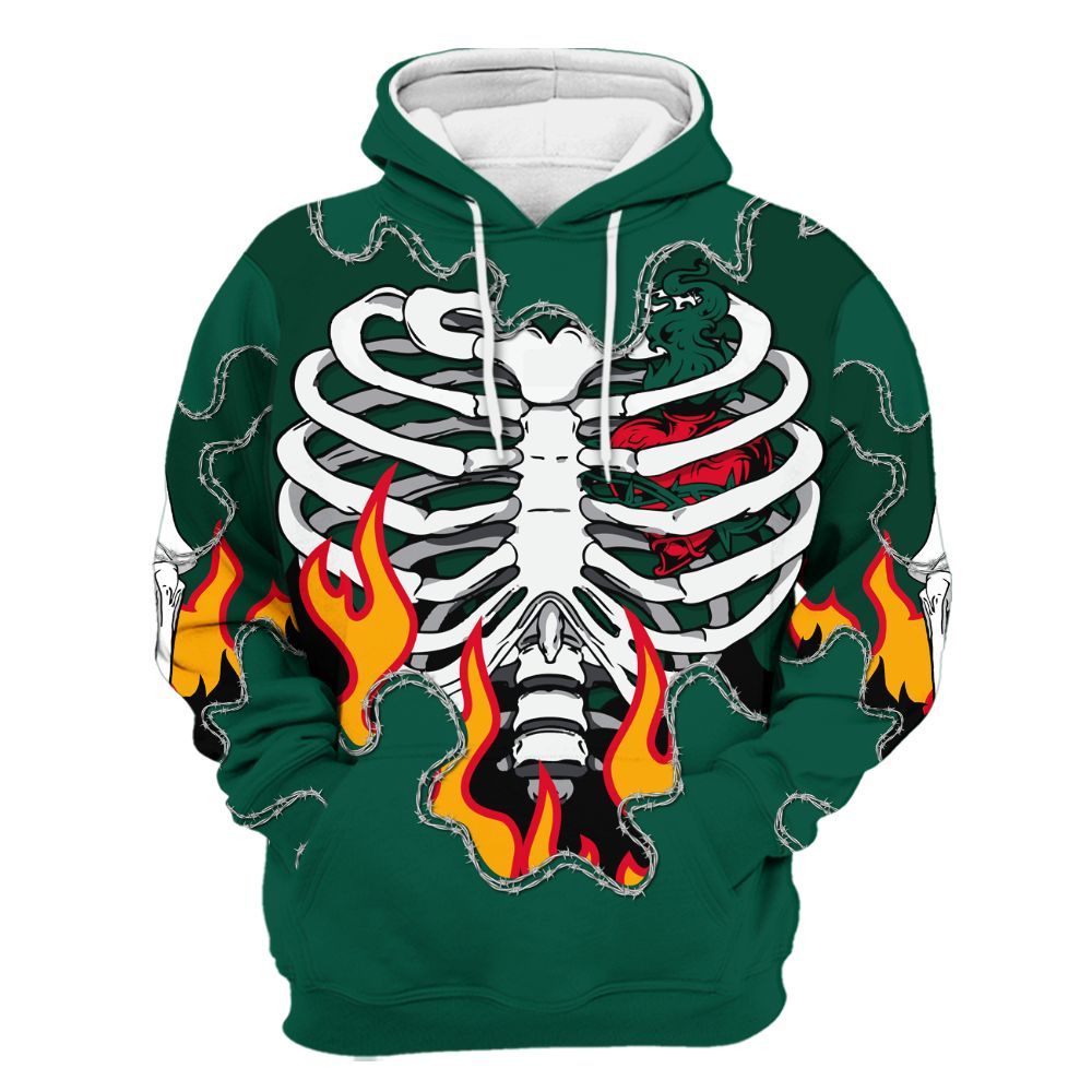 Hoodie To Match Oxidized Green 4s - Skeleton Heart On Fire All Over Print