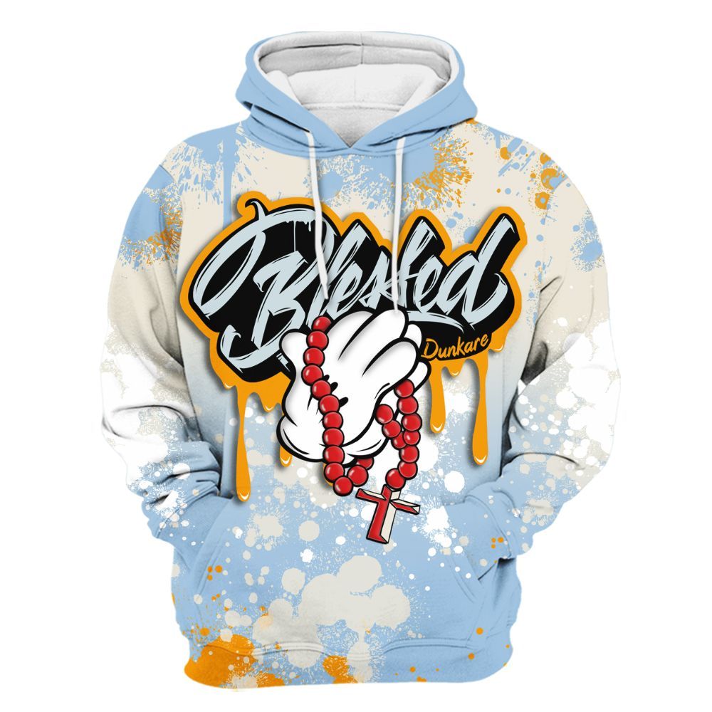 Hoodie To Match Retro High OG Pale Ivory Psychic Blue 1s - God Blessed Ink Drip All Over Print