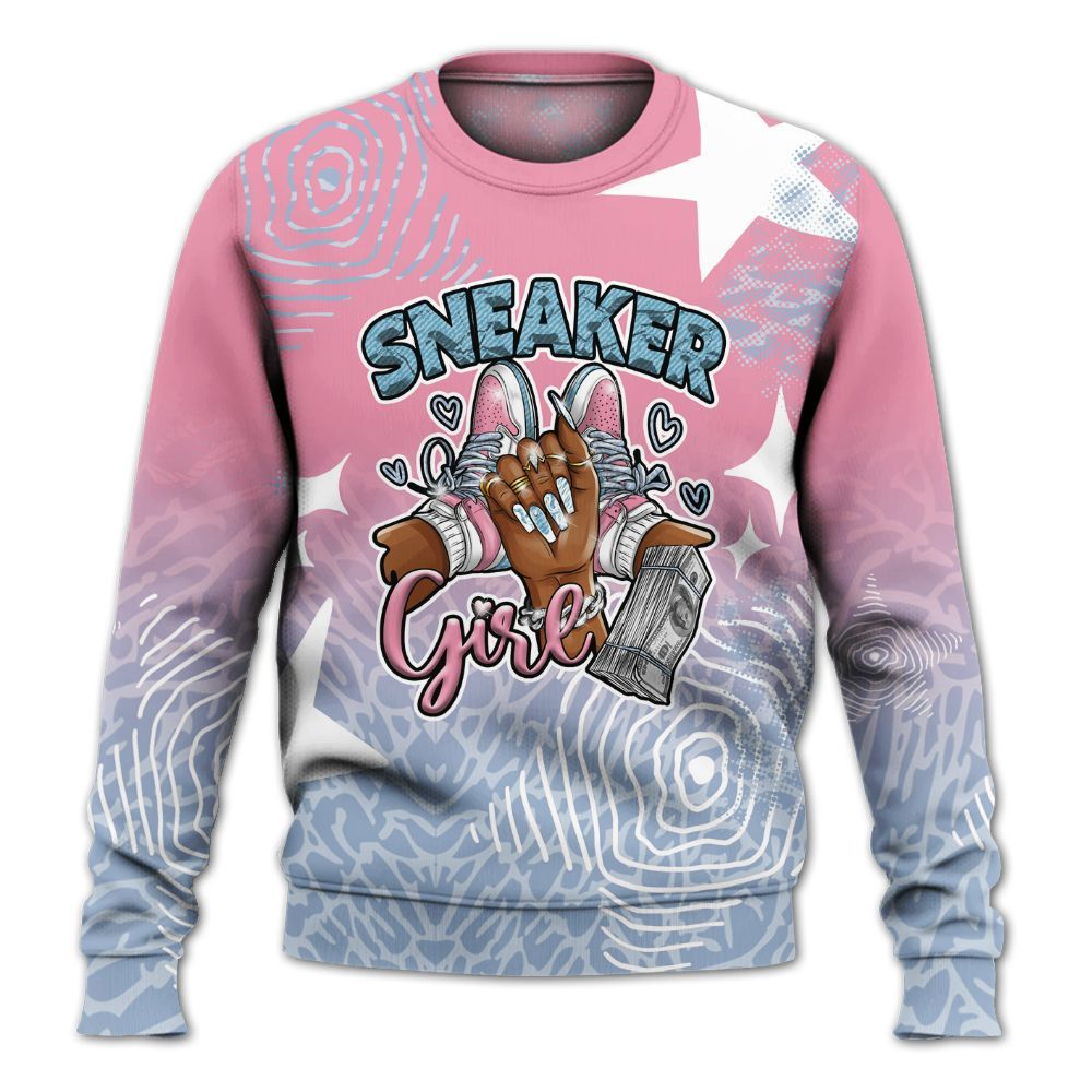 Sweatshirt To Match Denim Pink Glow 3s - Sneakerz Girlz Unique Starz All Over Print