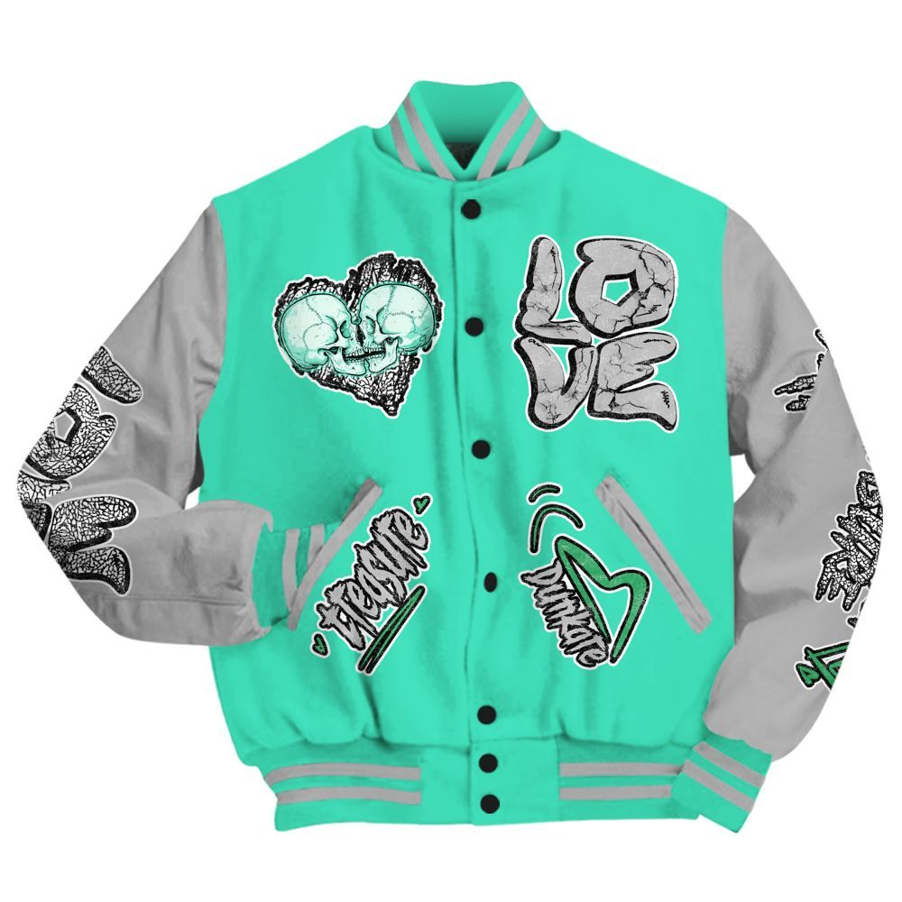 Varsity Jacket To Match Black Green Glow 3s - Skull Bear All Over Print