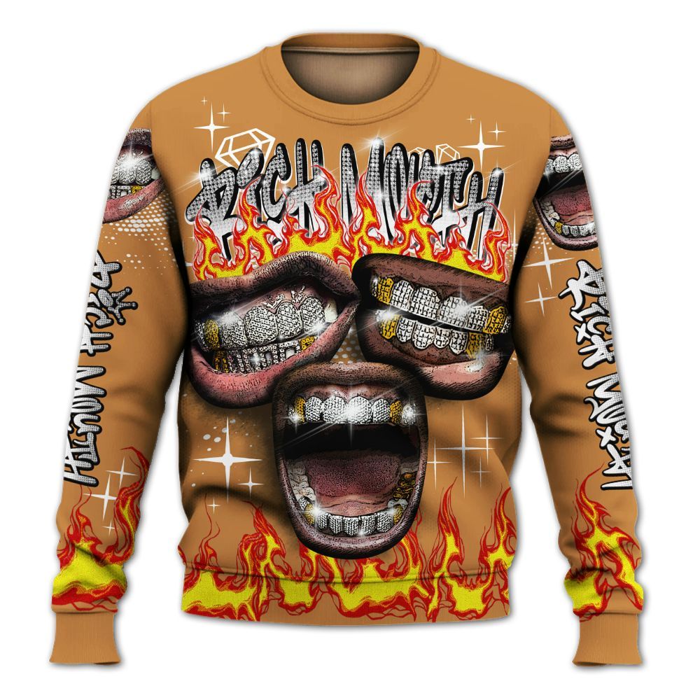 Sweatshirt To Match Dunk Low Nature Wheat Suede - Rich Mouth Fire Rap Retro 90s All Over Print