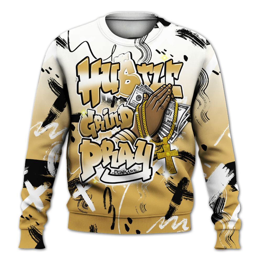 Sweatshirt To Match Retro Light Ginger 14s - Money Hustle Grind Pray All Over Print