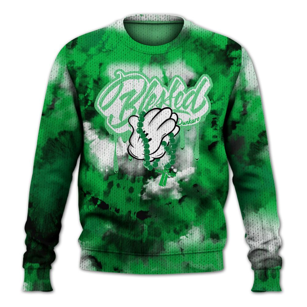Knitted Sweater To Match Lucky Green 5s - God Blessed Tie Dye