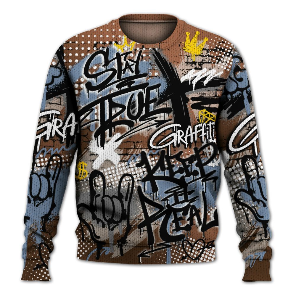 Knitted Sweater To Match Air Foamposite Metallic Copper - True It Real Graffiti Streetwear