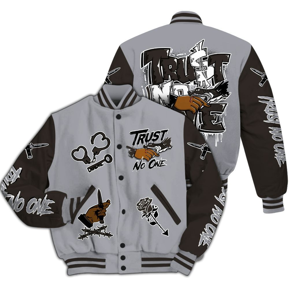Varsity Jacket To Match Baroque Brown 12s - Trust No One Dripping All Over Print