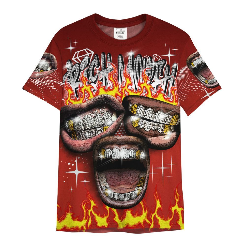 Shirt To Match SP Firewood Orange 4s - Rich Mouth Fire Rap Retro 90s All Over Print