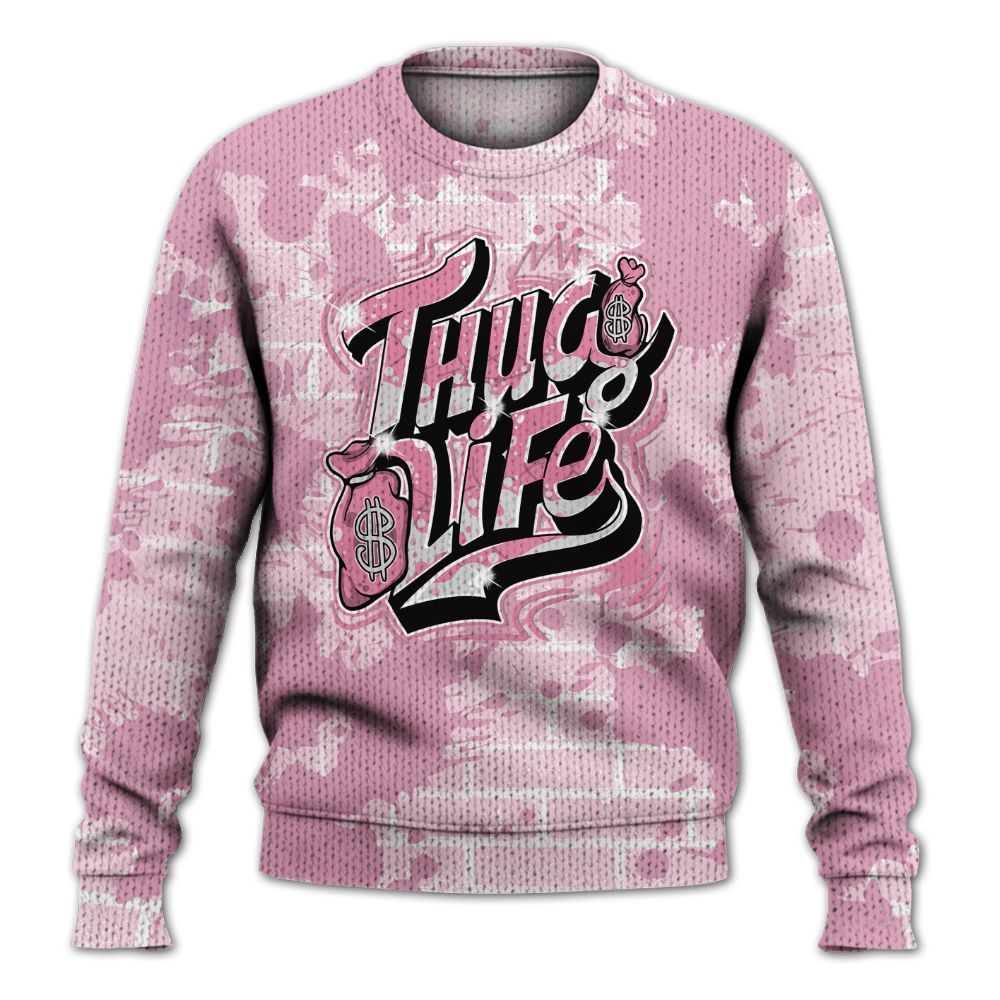 Knitted Sweater To Match Orchid 4s - Free Thug Living Graphic Brick Art