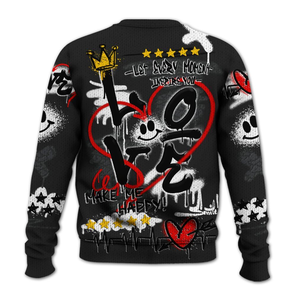 Knitted Sweater To Match Black Cat 3s - Happy Love Beats Graffiti Streetwear