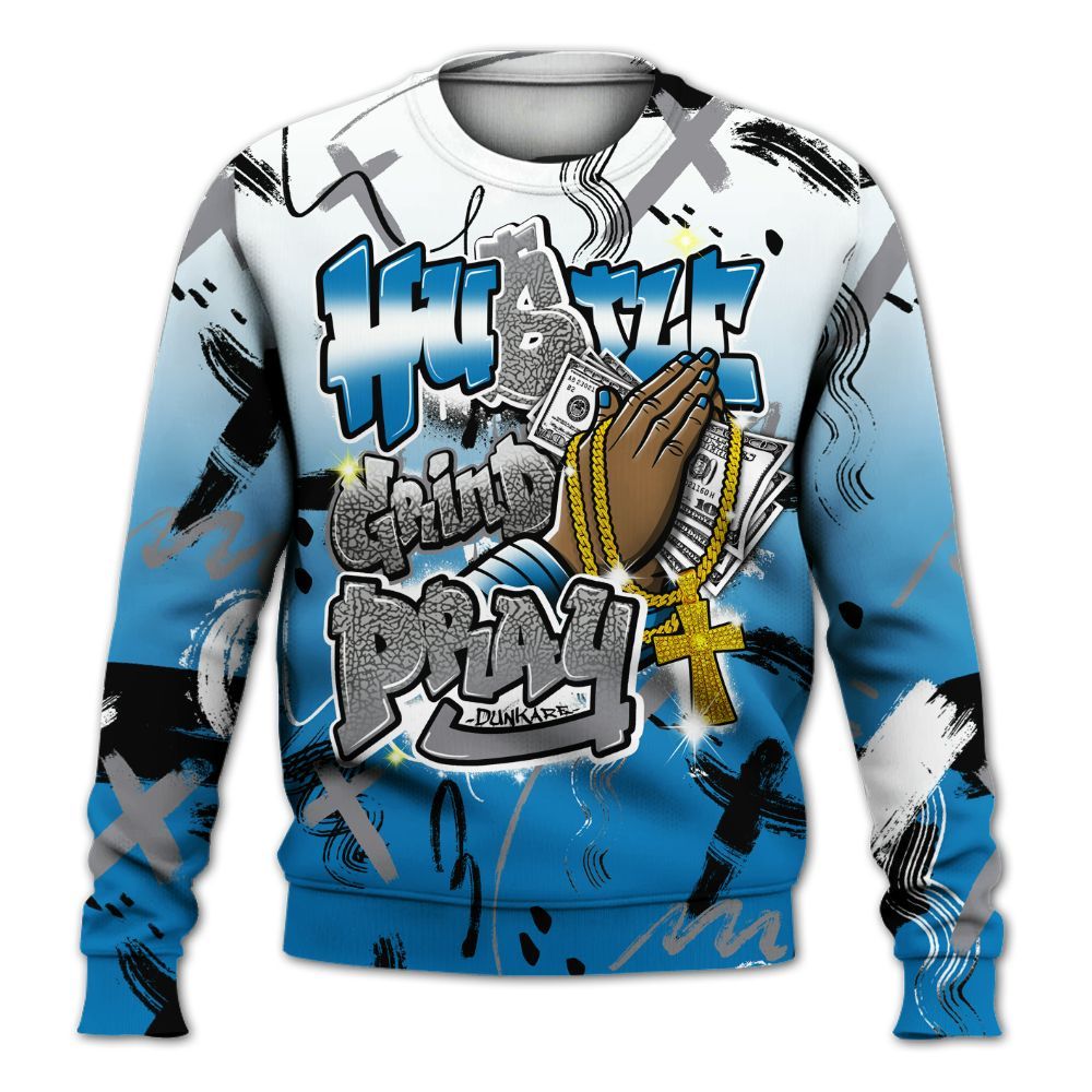 Sweatshirt To Match Wizards 3s - Money Hustle Grind Pray All Over Print