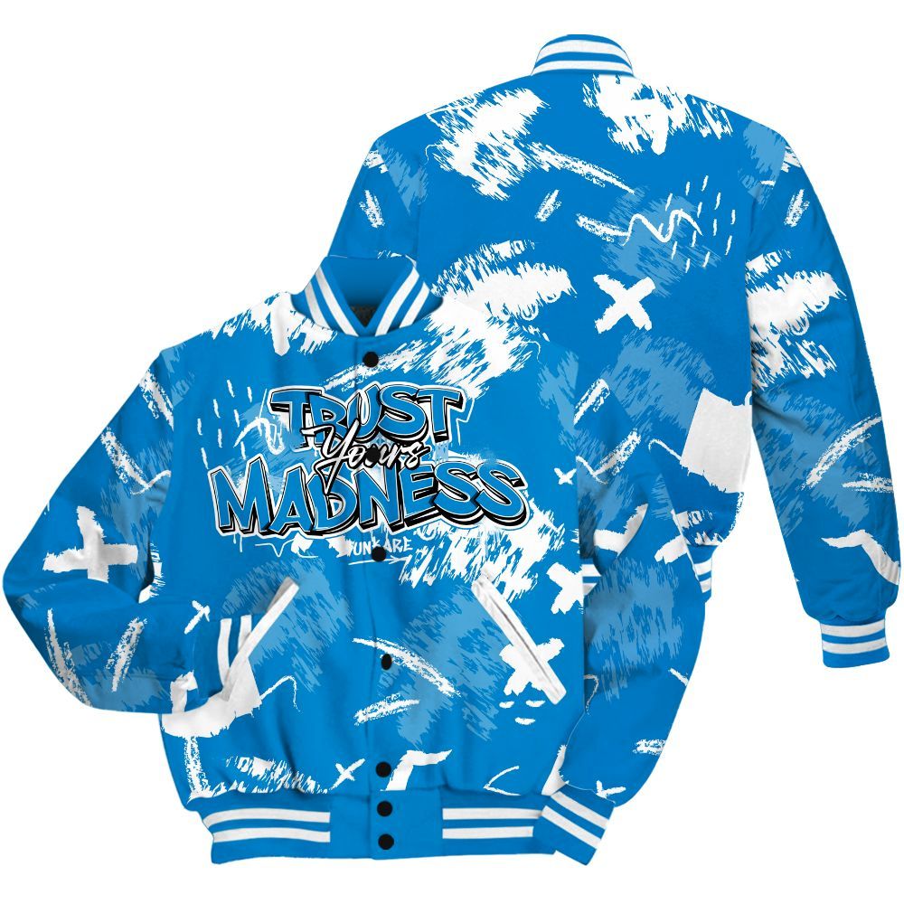 Varsity Jacket To Match Industrial Blue 4s - Trust Your Madness Retro Military Blue 4s Outfit All Over Print