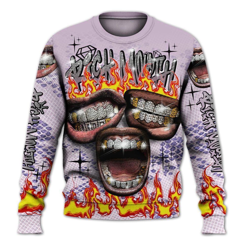 Sweatshirt To Match Air Force 1 Low Purple Snake - Rich Mouth Fire Rap Retro 90s All Over Print