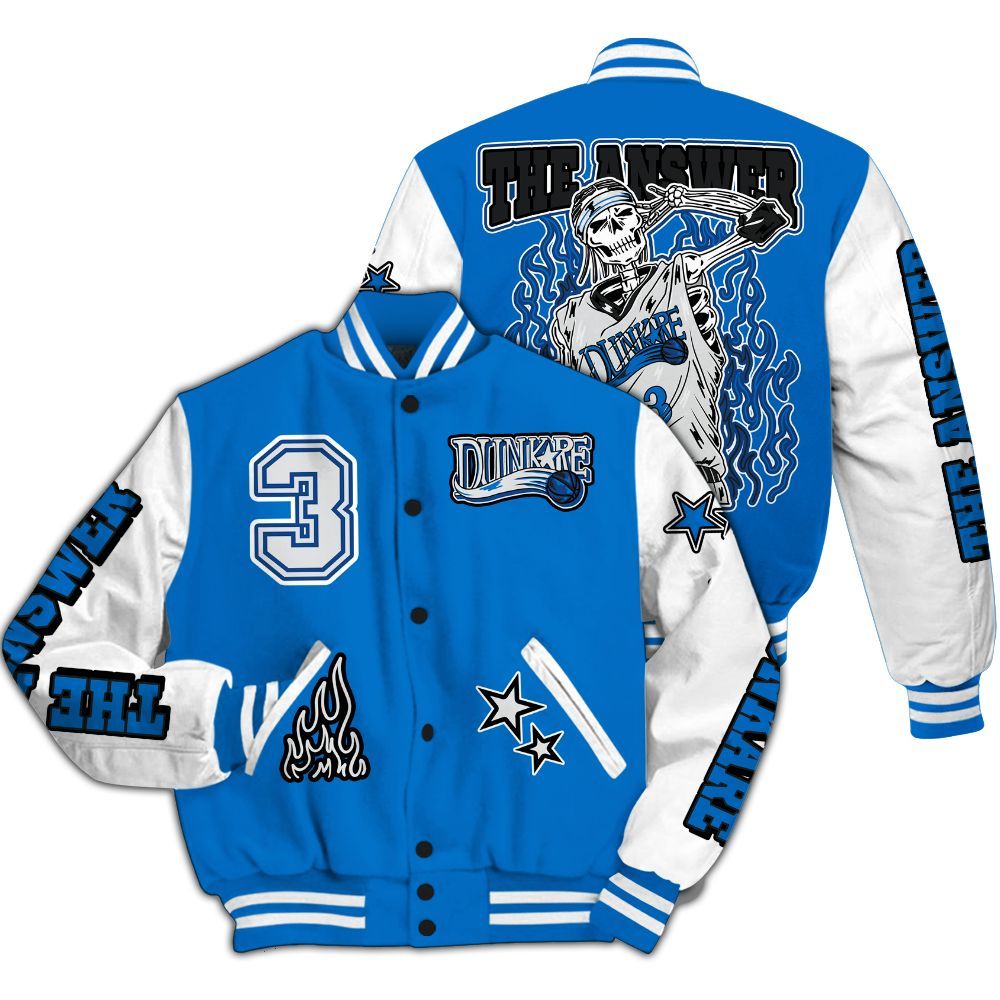 Varsity Jacket To Match Blueberry 12s - Allen Answer Skeleton All Over Print