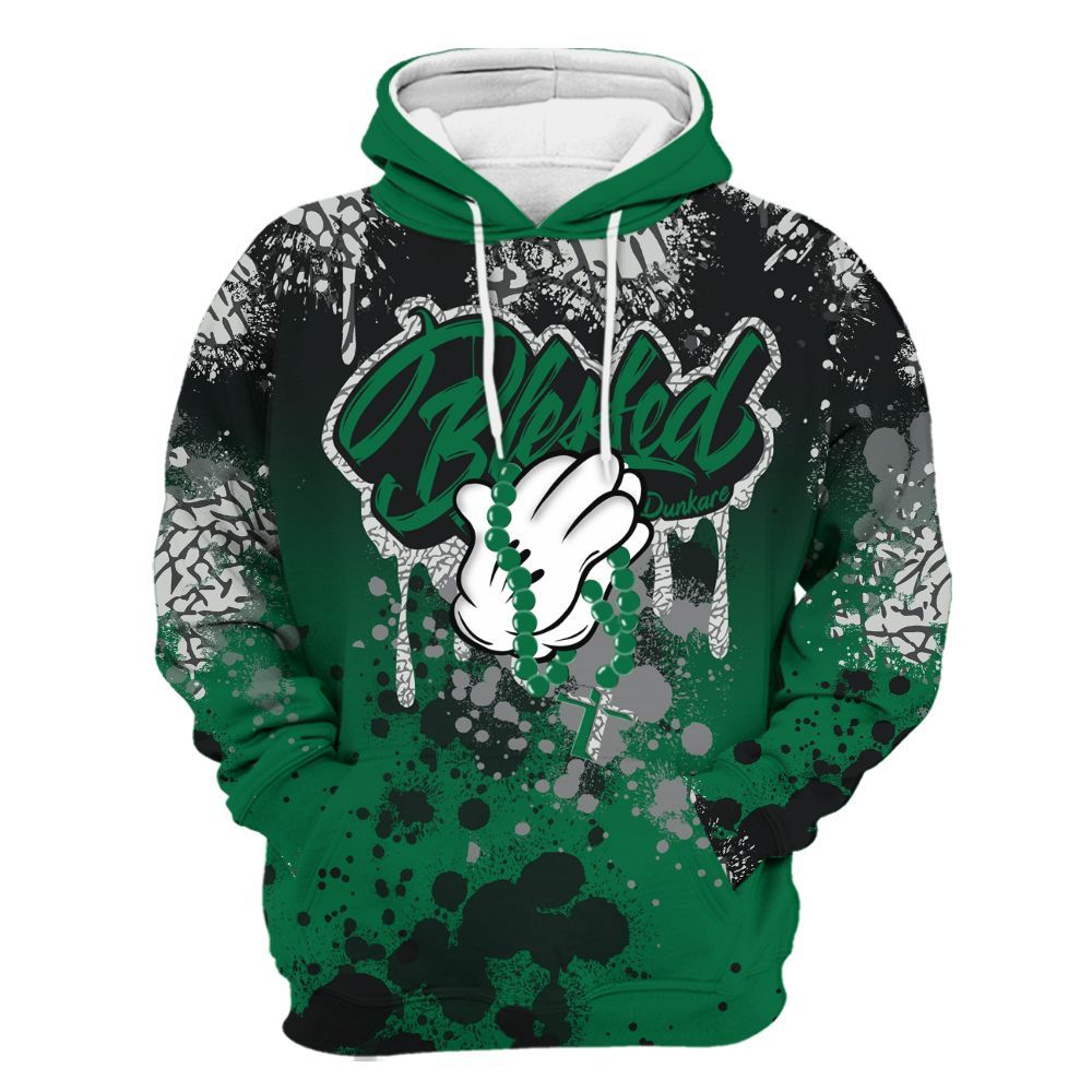 Hoodie To Match Pine Green 3s - God Blessed Ink Drip All Over Print