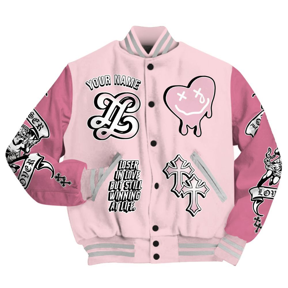 Varsity Jacket To Match GS Pearl Pink 12s - LOVER LOSER Custom Name All Over Print