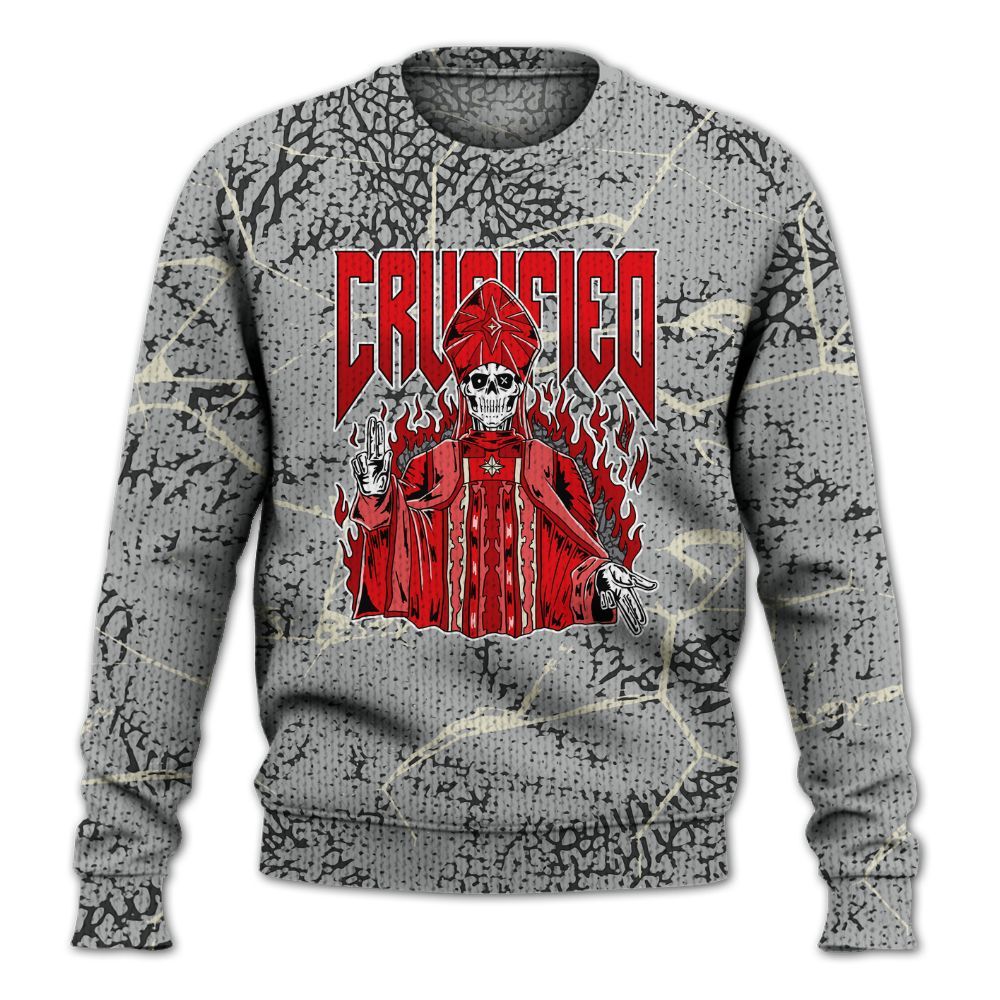 Knitted Sweater To Match Cement Grey 3s - Crucified Skeleton Crack