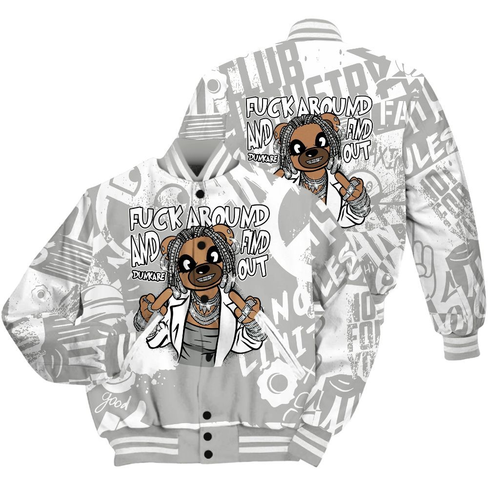 Varsity Jacket To Match Paris Cement Grey 4s Shirt - F#ck Around Bear Bear Monogram Graffiti All Over Print