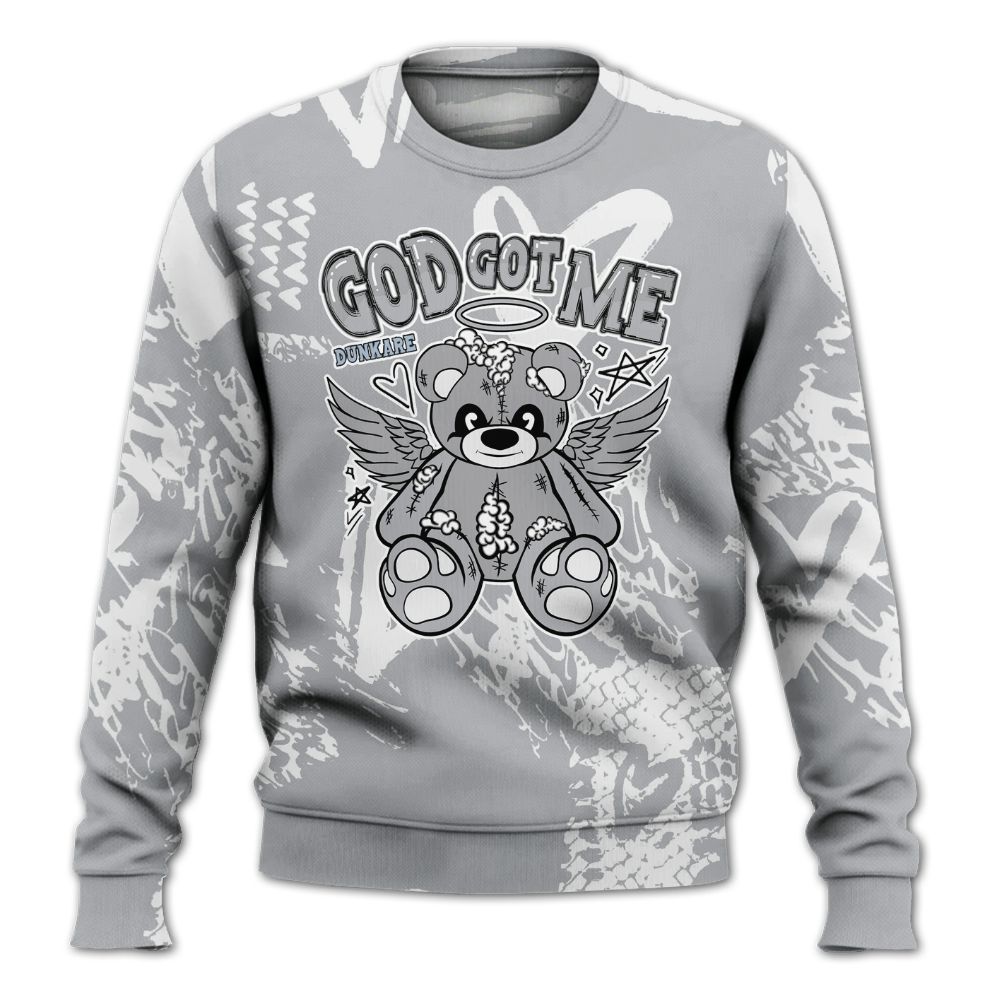 Sweatshirt To Match Low OG Wolf Grey 1s - Gods Guides Me Bear Heart Grunge All Over Print