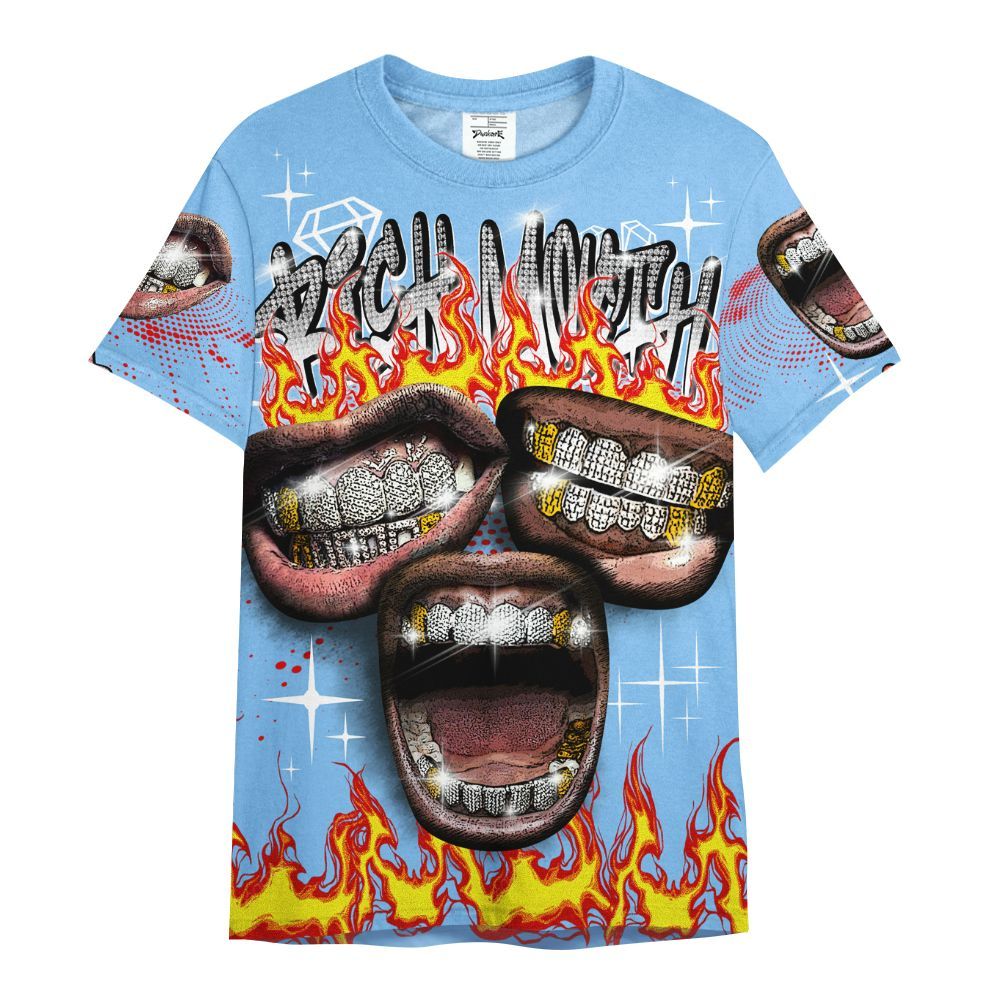 Shirt To Match University Blue 5s - Rich Mouth Fire Rap Retro 90s All Over Print