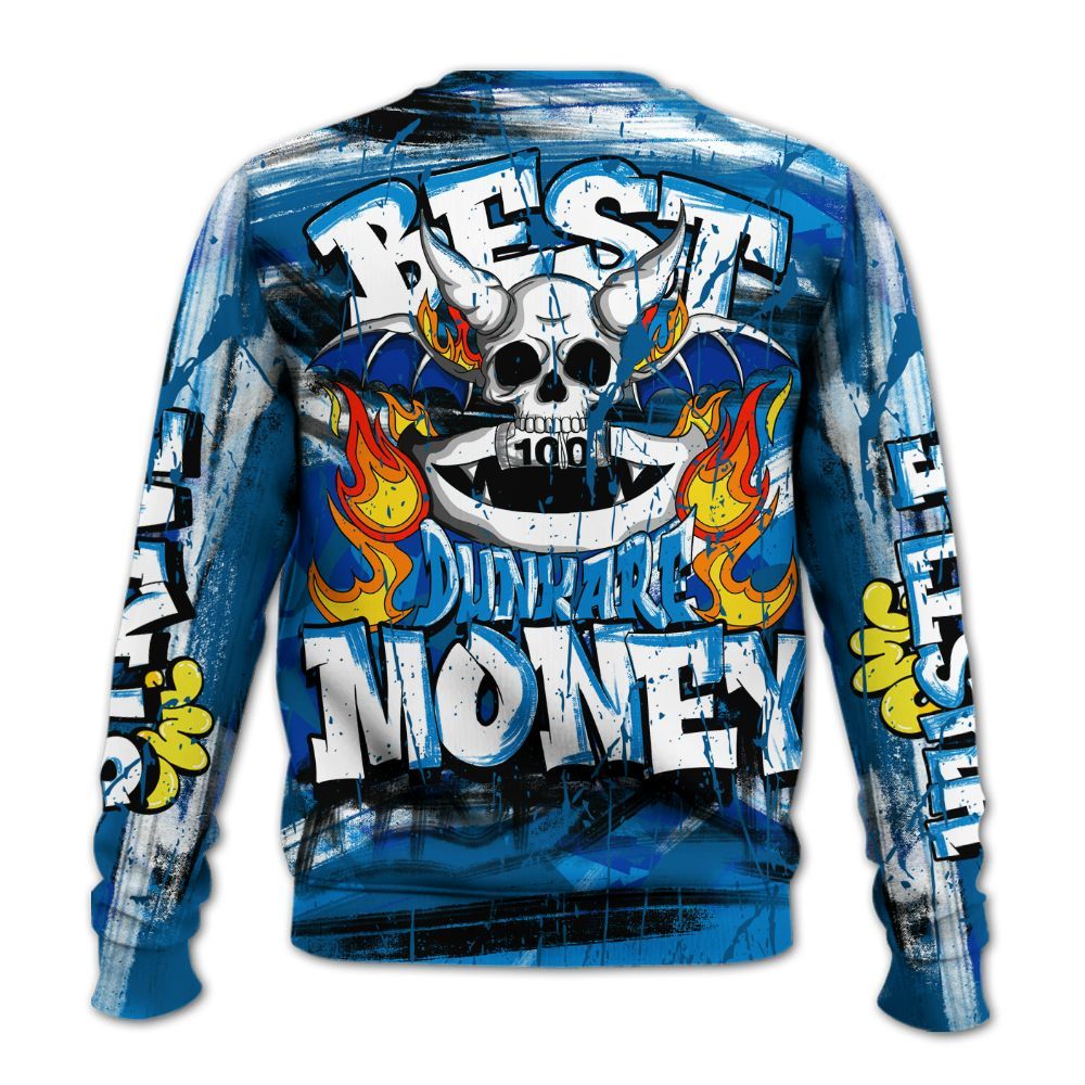 Sweatshirt To Match Industrial Blue 4s - Money Skull Smile Fire Military Blue 4s All Over Print