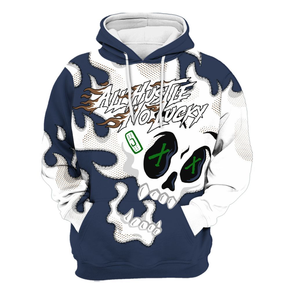 Hoodie To Match Midnight Navy 13s - All Hustle No Lucky Skull All Over Print