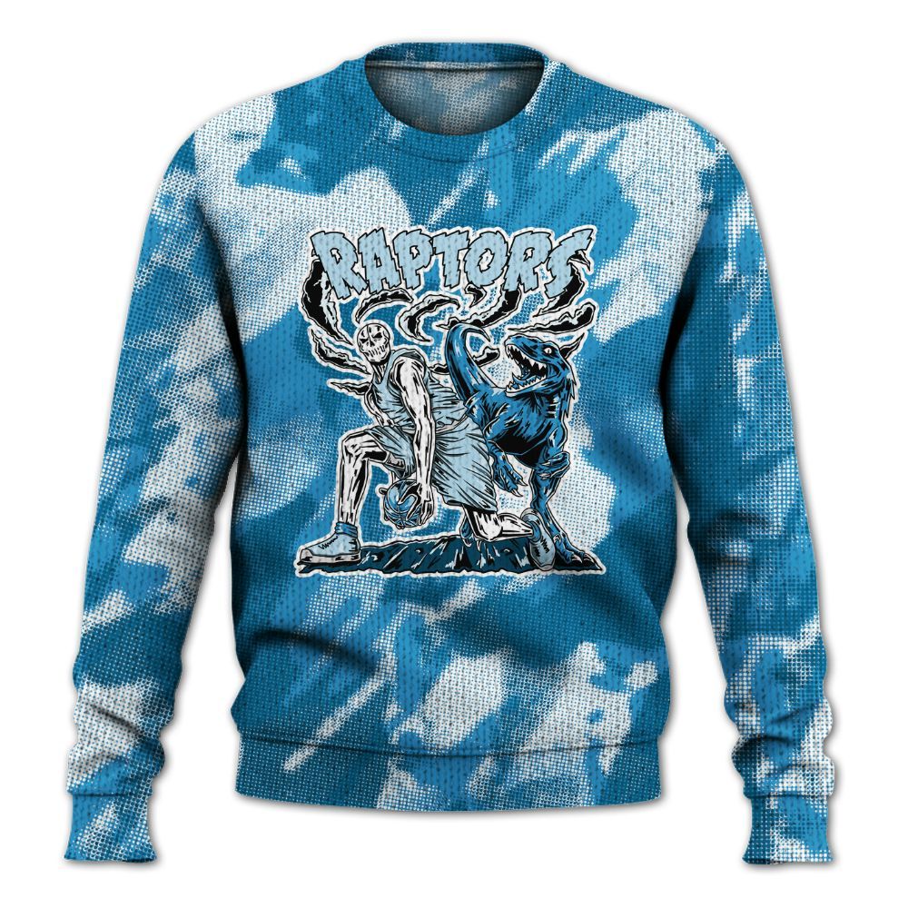 Knitted Sweater To Match Powder Blue 9s - Raptors Skeleton Abstract Halftone