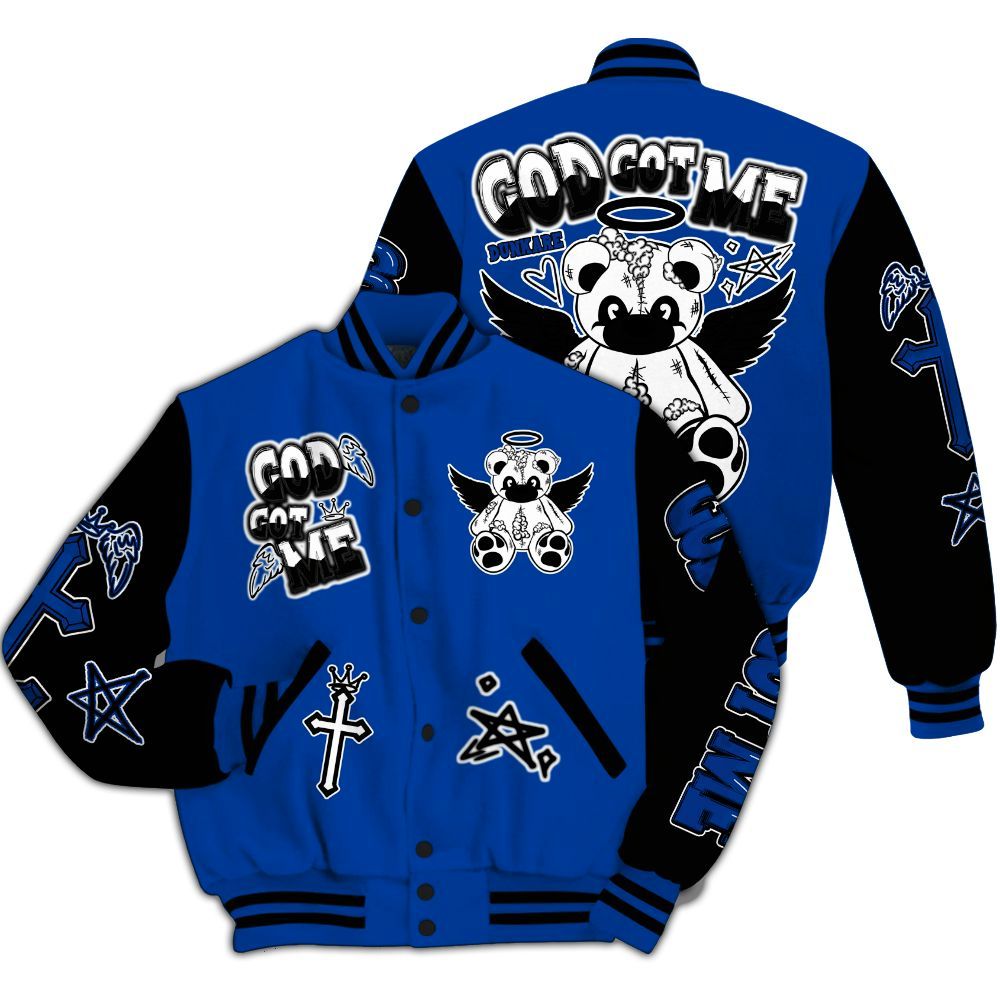 Varsity Jacket To Match Hyper Royal 12s - Gods Guides Me Bear All Over Print