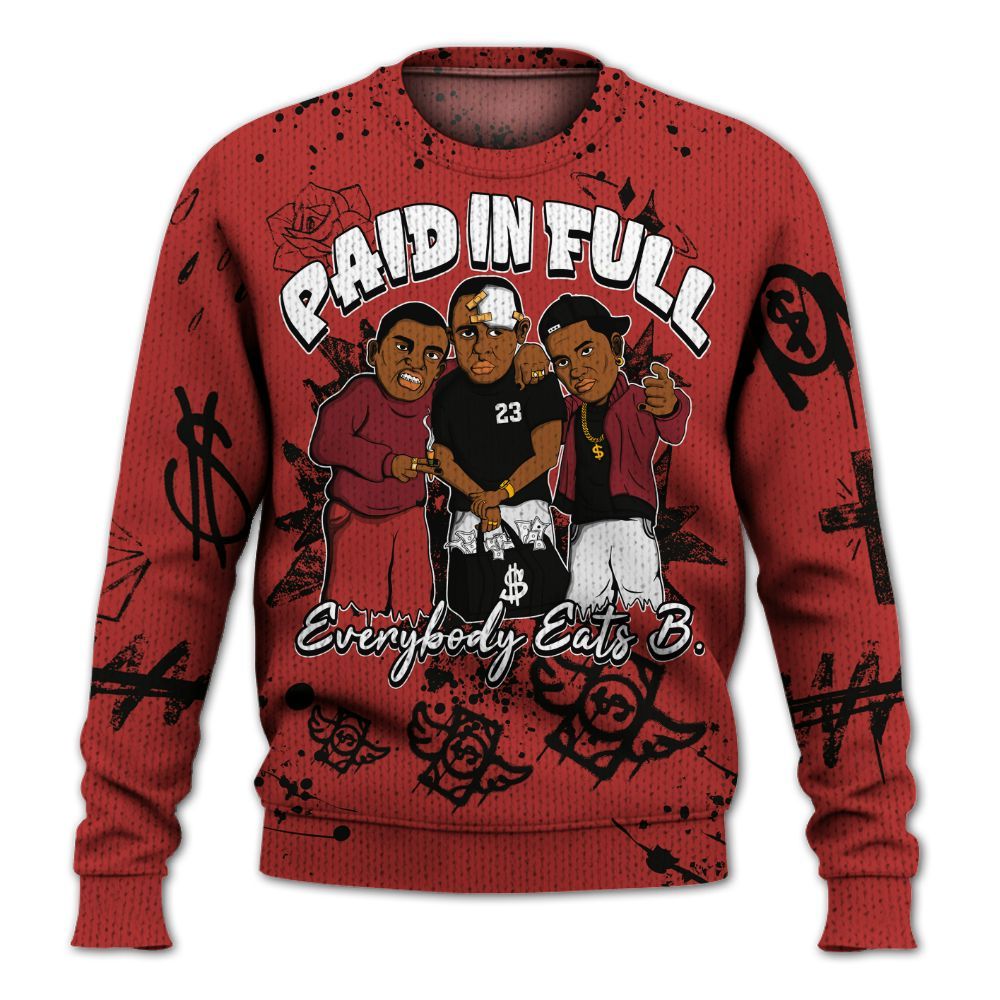 Knitted Sweater To Match Bred Reimagined 4s - Everybody Paid In Full Crayon