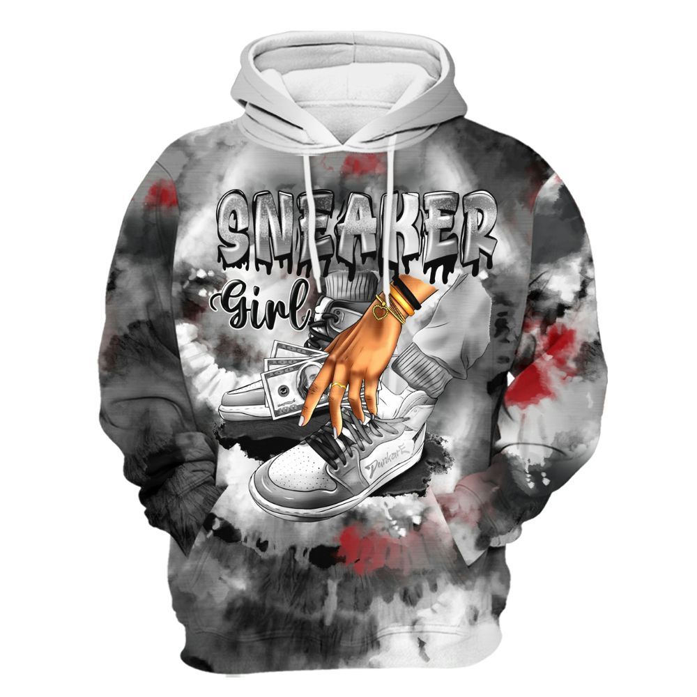 Hoodie To Match Metallic Silver 14s - SNEAKER Girl Money Drip Tie Dye All Over Print