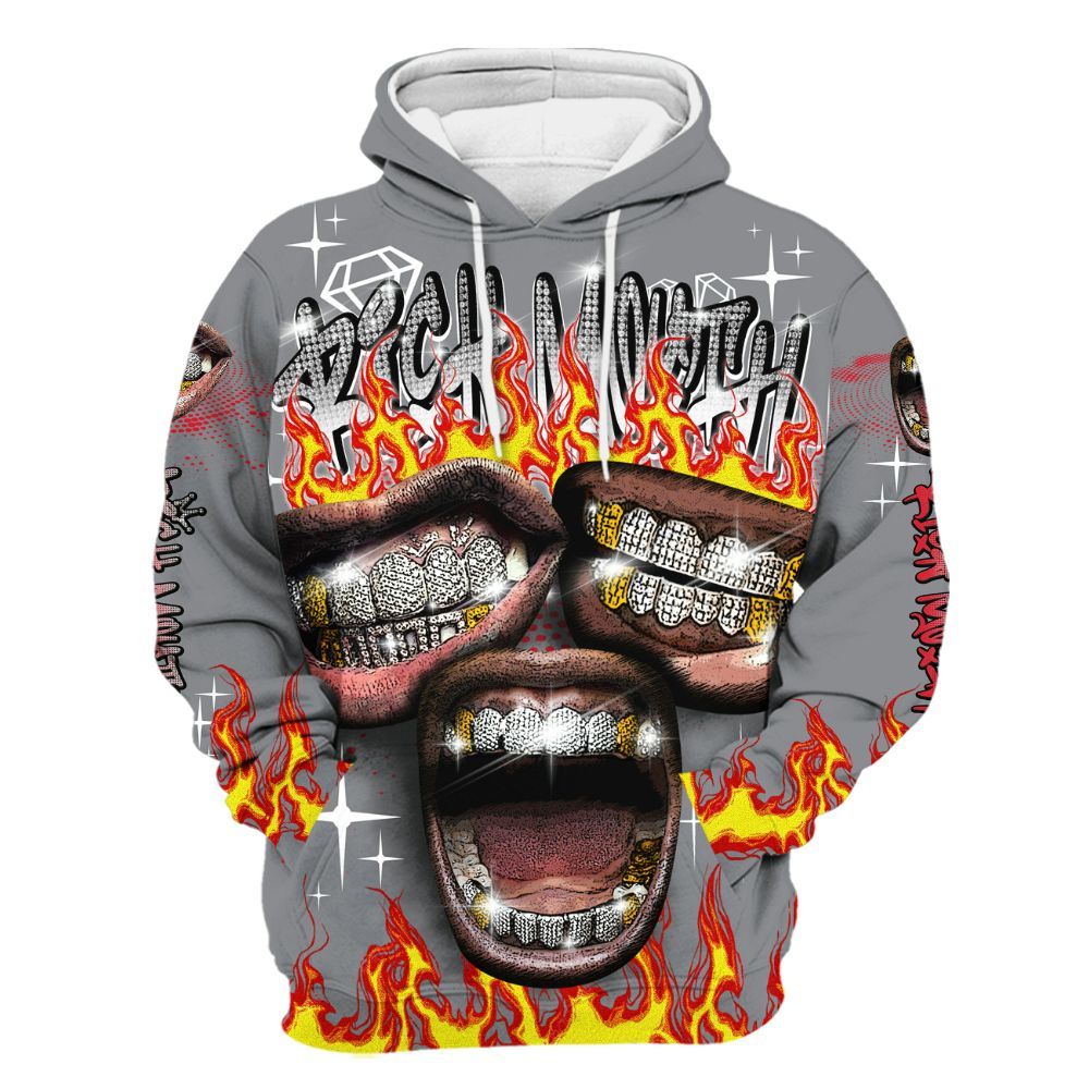 Hoodie To Match Black Cement 3s - Rich Mouth Fire Rap Retro 90s All Over Print