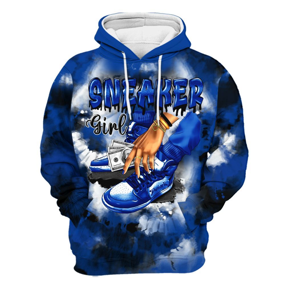 Hoodie To Match Hyper Royal 12s - SNEAKER Girl Money Drip Tie Dye All Over Print