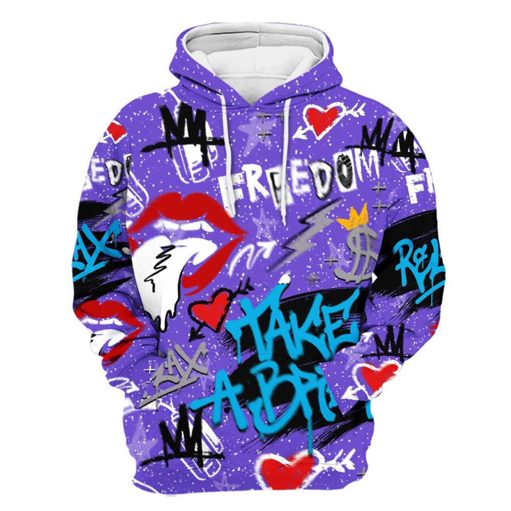Hoodie To Match Retro Aqua 8s - Take Break Freedom Graffiti Streetwear All Over Print