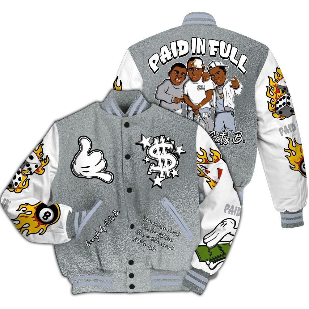Varsity Jacket To Match White Metallic 2026 5s - Everybody Paid In Full Graphic All Over Print