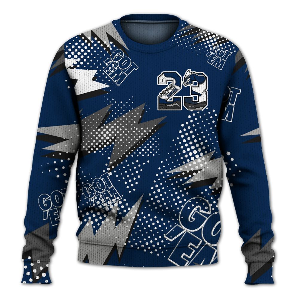 Knitted Sweater To Match SB White Navy 4s - Custom Name Number 23 5s