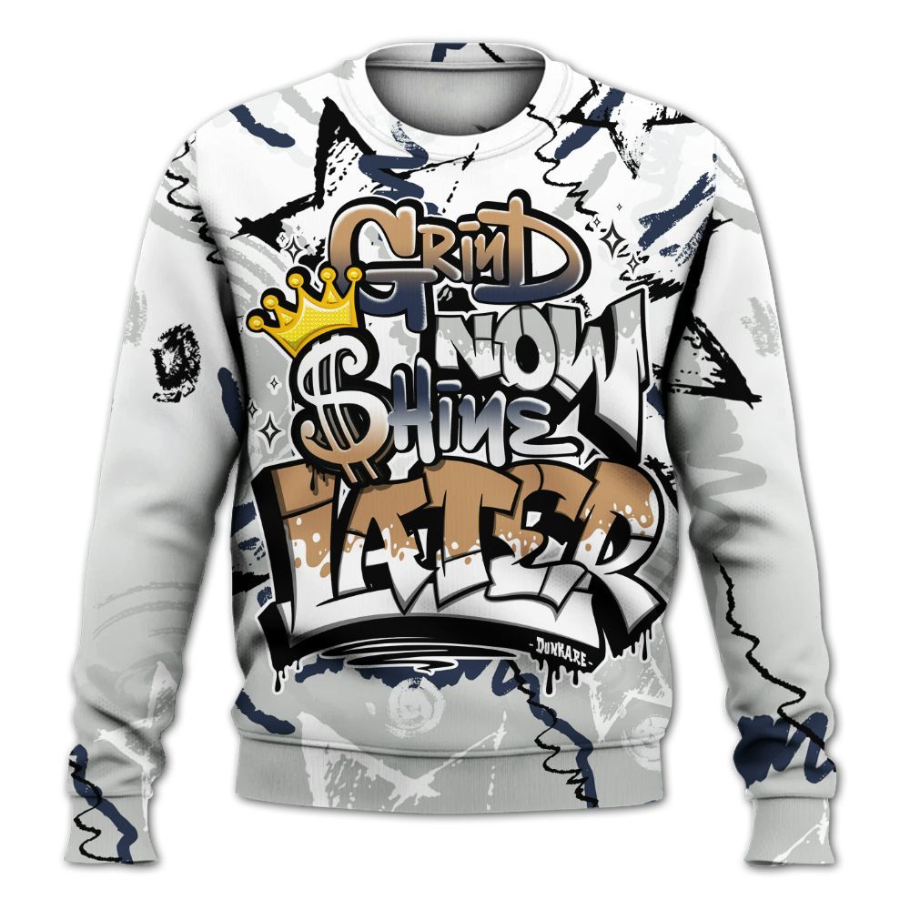 Sweatshirt To Match Low Navy Grey Gum 1s - Grind Shine Later Drip All Over Print