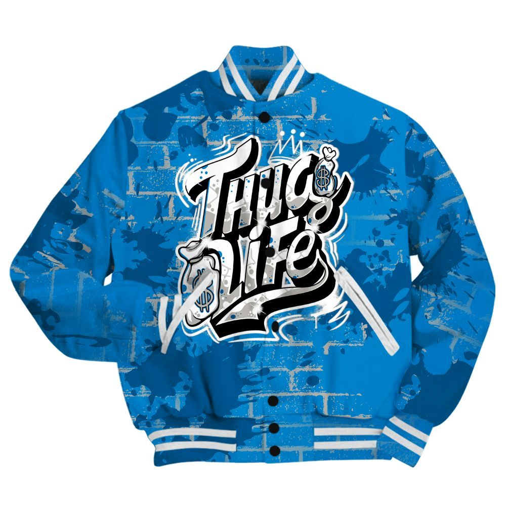 Varsity Jacket To Match Military Blue 4s Shirt - Free Thug Living Graphic Brick Art All Over Print