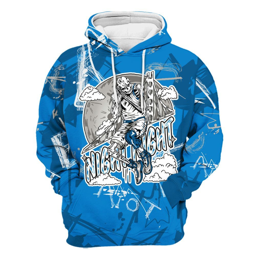 Hoodie To Match Military Blue 4s - Seeya Skeleton Messyz All Over Print