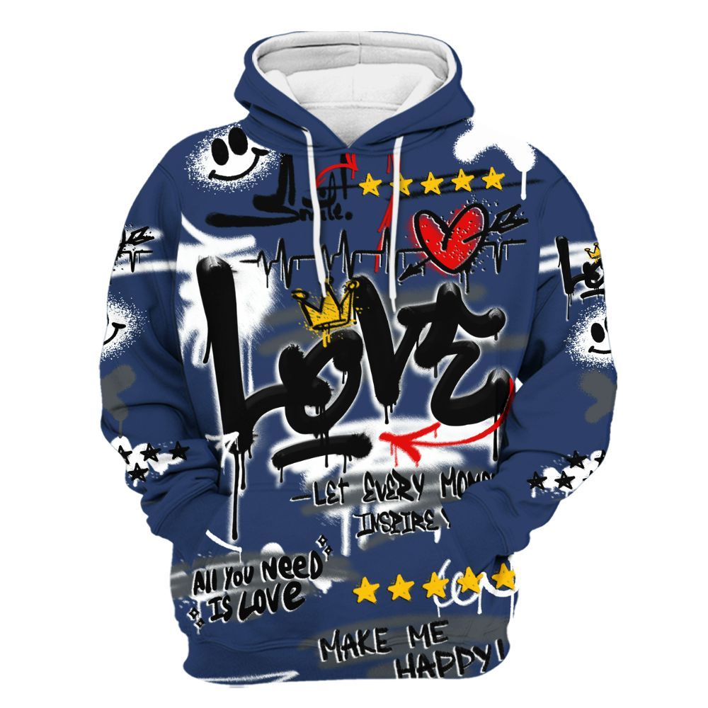 Hoodie To Match Retro Flint 13s - Happy Love Beats Graffiti Streetwear All Over Print
