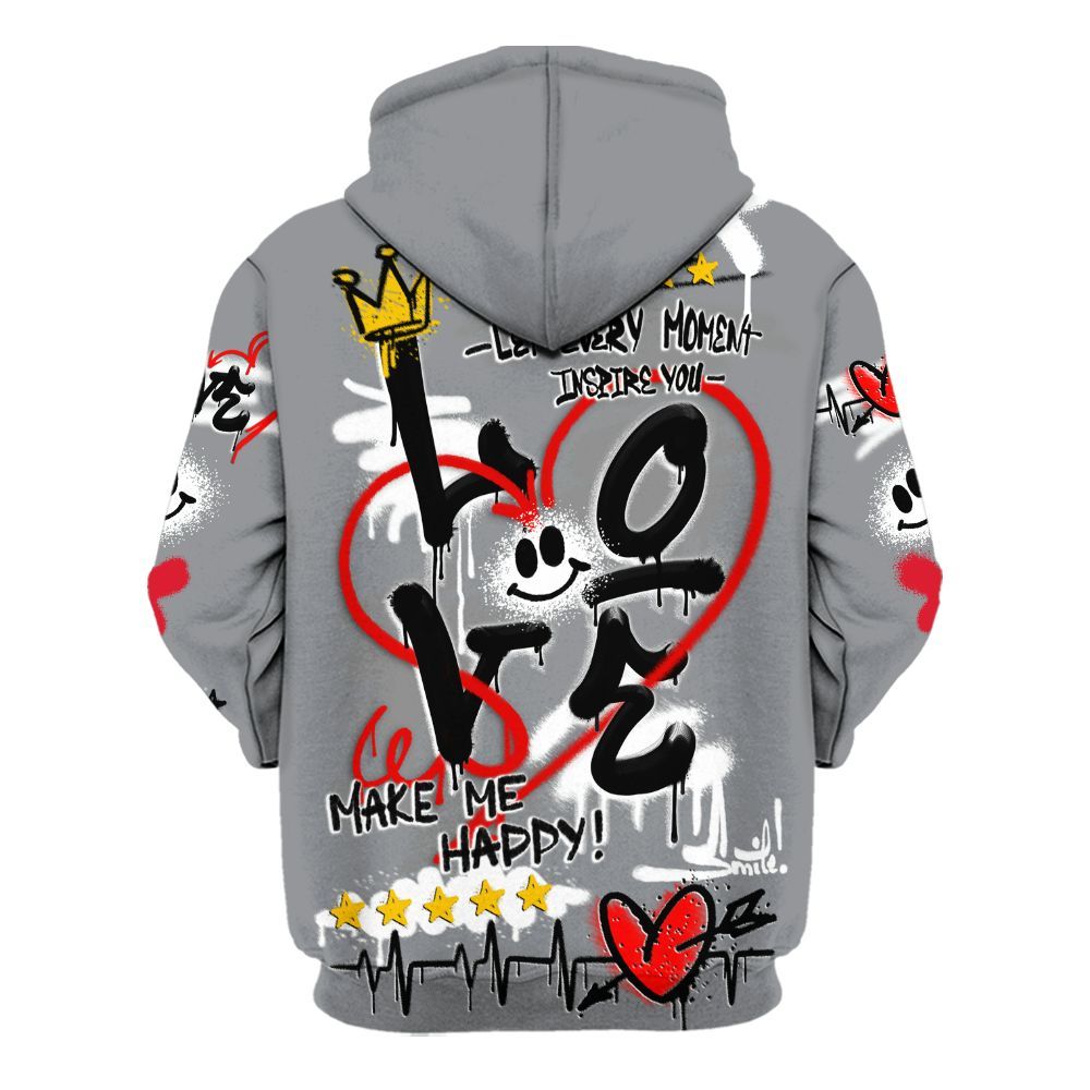 Hoodie To Match Black Cement 3s - Happy Love Beats Graffiti Streetwear All Over Print