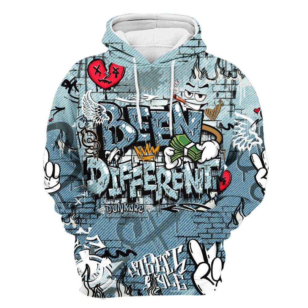 Hoodie To Match Denim Worn Blue 2025 4s - Been Dif2erent Drip Graffiti All Over Print