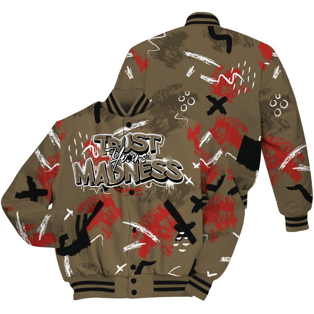 Varsity Jacket To Match Olive 9s - Trust Your Madness Retro All Over Print