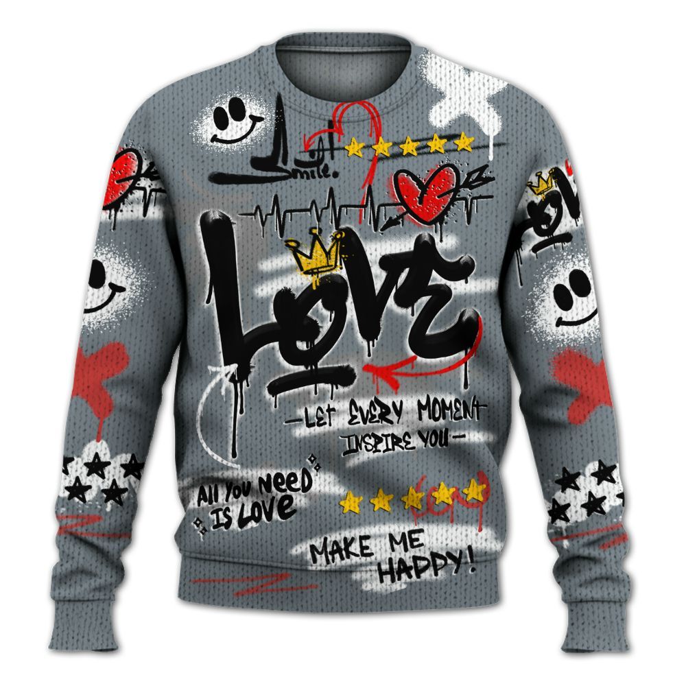 Knitted Sweater To Match Wolf Grey 13s - Happy Love Beats Graffiti Streetwear