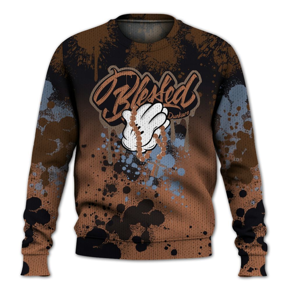 Knitted Sweater To Match Air Foamposite Metallic Copper - God Blessed Ink Drip