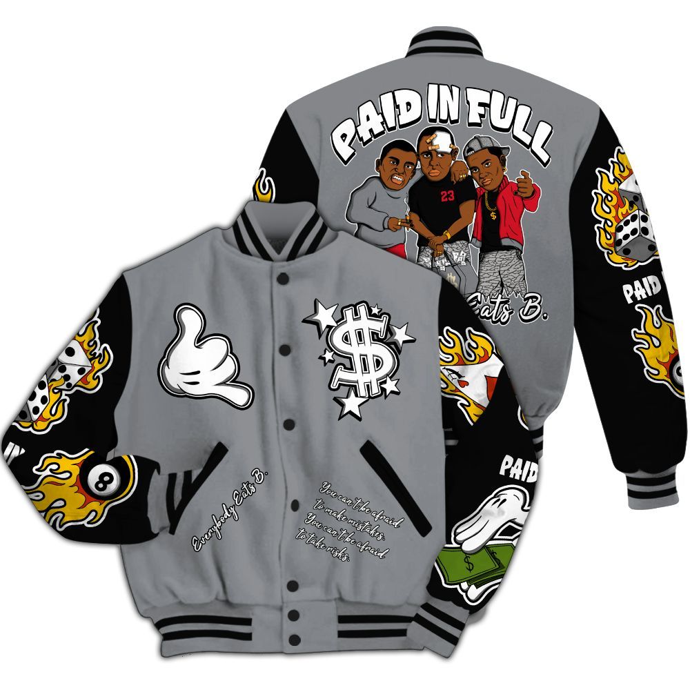 Varsity Jacket To Match Black Cement 3s - Everybody Paid In Full Graphic All Over Print