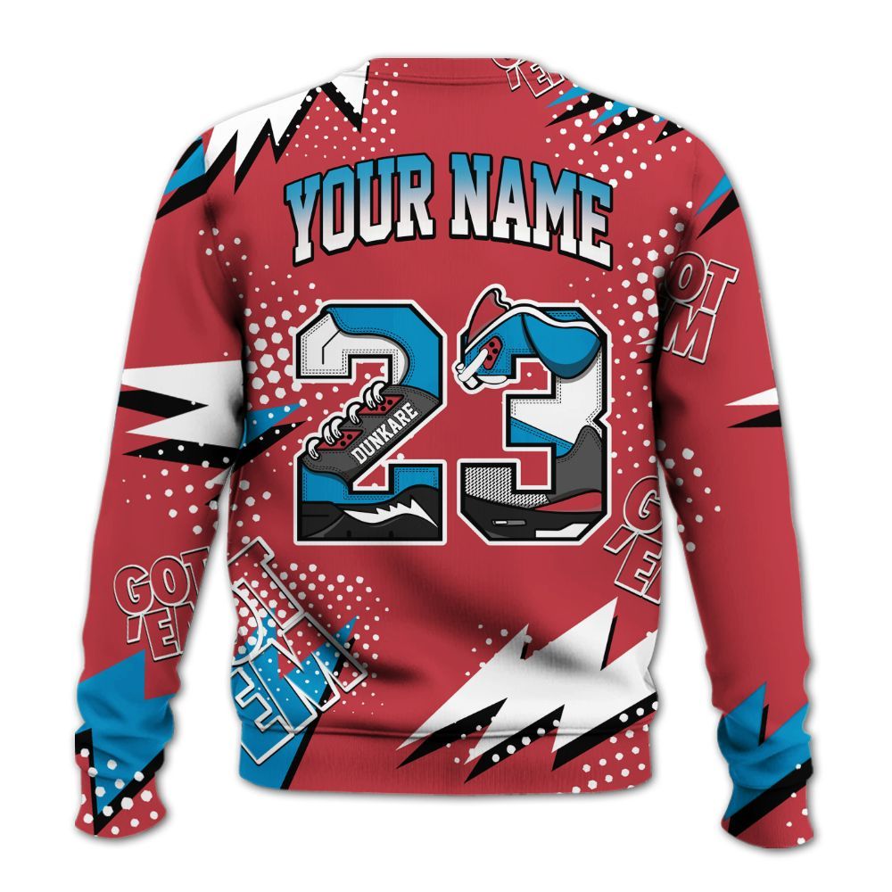 Sweatshirt To Match High OG University Red Dark Powder Blue 1s - Custom Name Number 23 5s All Over Print