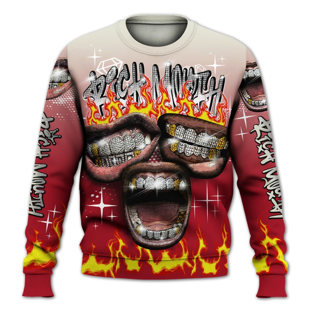 Sweatshirt To Match 2025 High OG Cinnabar 1s - Rich Mouth Fire Rap Retro 90s All Over Print
