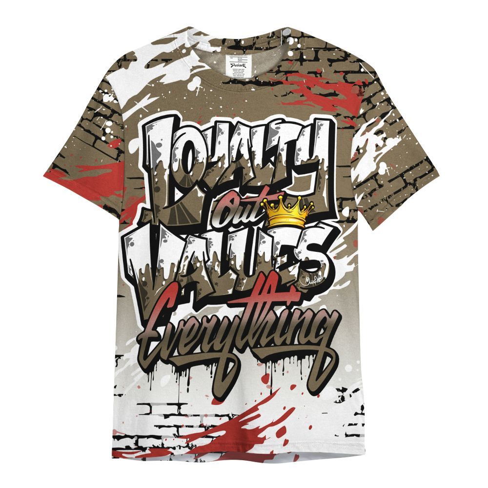 Shirt To Match Olive 9s - Values Of Loyalty Drip All Over Print