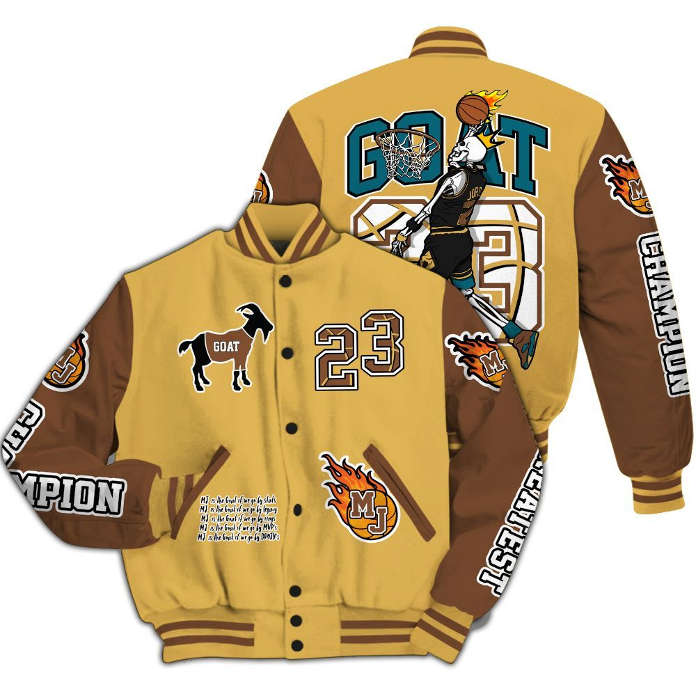 Varsity Jacket To Match Retro Cacao Wow 4s - 23 G.0.A.T Jump Up Basketball All Over Print
