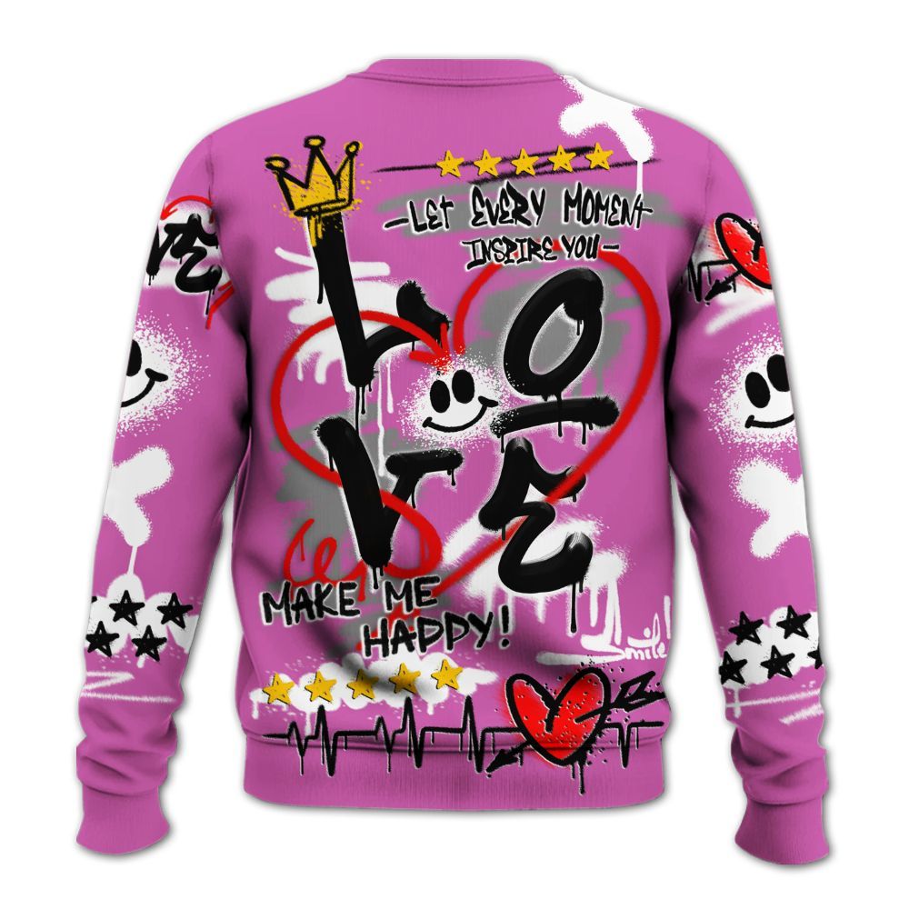 Sweatshirt To Match Hyper Violet 4s - Happy Love Beats Graffiti Streetwear All Over Print