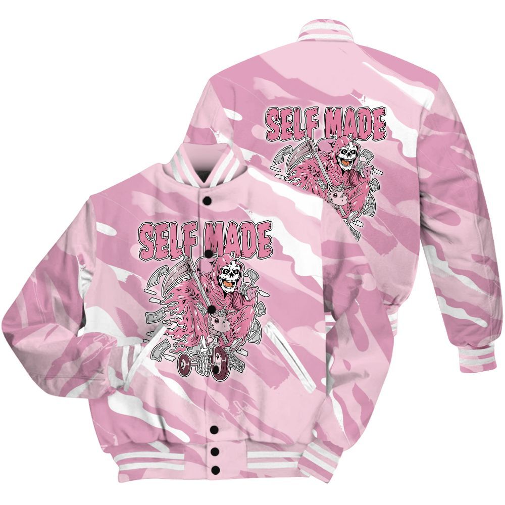 Varsity Jacket To Match Orchid 4s Shirt - Self Make Skeleton Colored All Over Print