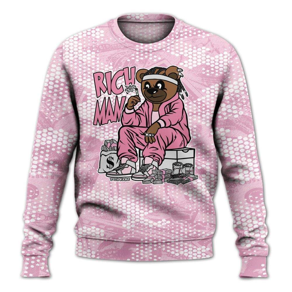 Sweatshirt To Match Orchid 4s - Rich Man Bear Banknotes Art All Over Print